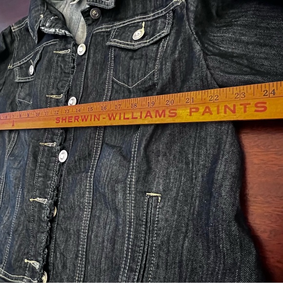 Womans dark indigo blue Denim detailed trim long Jacket - size 2x - Picture 10 of 10